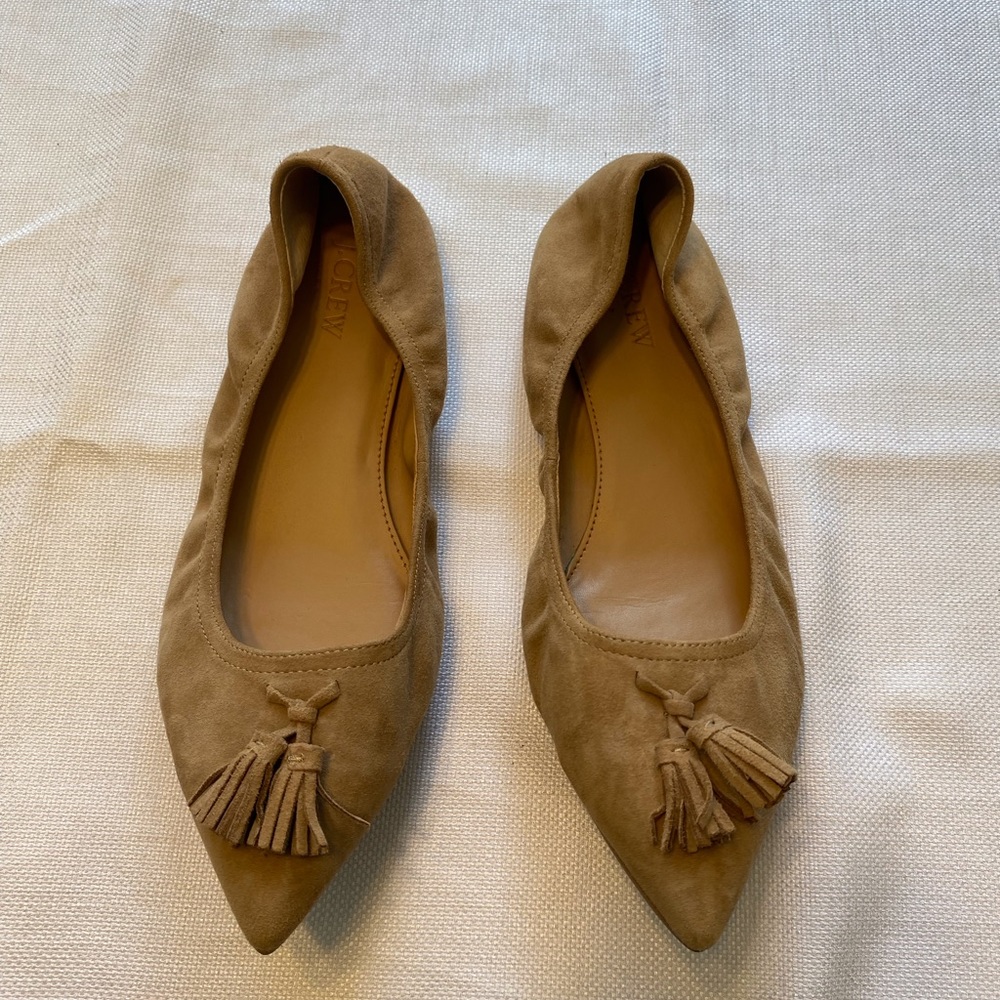 J Crew Saddle Suede Tassel Stretch Flats